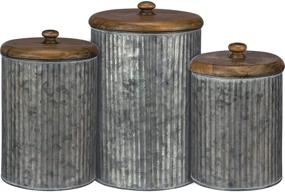 img 4 attached to 🏺 Set of 3 Galvanized Metal and Wood Rustic Style Canisters by Primitives by Kathy