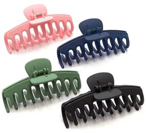 img 2 attached to 💪 4.4 Inches Nonslip Big Claw Hair Clips for Girls - Strong Hold Hair Accessories for Thick Hair, 4 Color Options