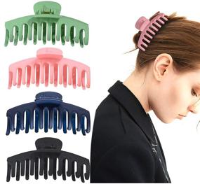 img 3 attached to 💪 4.4 Inches Nonslip Big Claw Hair Clips for Girls - Strong Hold Hair Accessories for Thick Hair, 4 Color Options