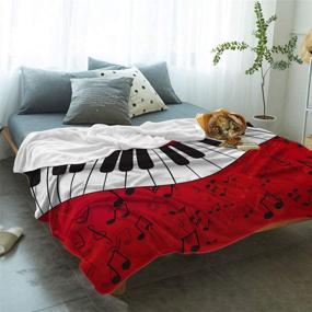 img 3 attached to 🎹 Cozy Flannel Blanket for Home - Piano Key Music Notes Red Background 40 x 50 Inches - Luxury Soft Warm Throw Blanket for Couch/Bed/Office/Travel - Ideal for Children and Parents