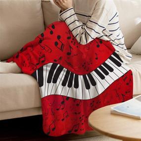 img 2 attached to 🎹 Cozy Flannel Blanket for Home - Piano Key Music Notes Red Background 40 x 50 Inches - Luxury Soft Warm Throw Blanket for Couch/Bed/Office/Travel - Ideal for Children and Parents