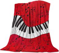 🎹 cozy flannel blanket for home - piano key music notes red background 40 x 50 inches - luxury soft warm throw blanket for couch/bed/office/travel - ideal for children and parents logo