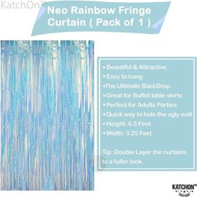 img 4 attached to 🌈 Vibrant Neon Rainbow Fringe Curtain: Mermaid Party Decorations, Metallic Tinsel Foil, Holographic Streamers - 3.2x6.5 Feet