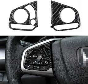 img 4 attached to 🚗 Real Carbon Fiber Steering Wheel Cover Trims & Inner Wheel Button Sticker for 10th Gen Honda Civic Sedan Hatchback Coupe Type R - 2016-2021 Models