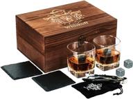 🎁 premium square whiskey glass set - perfect gift: whiskey stones and burbon glasses in a stylish wooden box - ideal for dad, husband - great for birthdays, father's day! logo