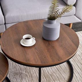 img 2 attached to 🔘 Modern Round Walnut Top Coffee Table Set of 2 Nesting Tables for Living Room and Small Space – Black, 32” Knowlife End Table