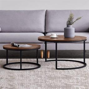 img 3 attached to 🔘 Modern Round Walnut Top Coffee Table Set of 2 Nesting Tables for Living Room and Small Space – Black, 32” Knowlife End Table