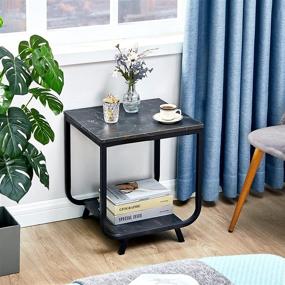 img 3 attached to WOHOMO 2-Tier Shelf End Table with Storage - Stylish Nightstand for Bedroom or Living Room - Easy Assembly Small Bedside Table in Black Marble Finish