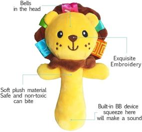 img 1 attached to 🦁 Cute and Colorful Cartoon Stuffed Animal Baby Soft Plush Hand Rattle Squeaker Sticks for Toddlers - Elephant and Lion