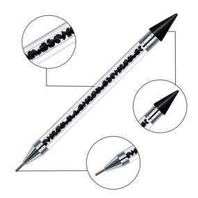 img 3 attached to 💎 NMKL38 Double-headed Wax Nail Rhinestone Picker Pencil Diamond Acrylic Handle Self-Adhesive Nail Art Design Dotting Pen Beads Crystal Gem Pick Up Applicator Tool with Storage Case (Black)