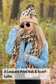 img 2 attached to 🐆 Funky Junque Women's Leopard Print Knit Beanies and Scarves with Faux Fur Pom and Cuff