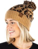 🐆 funky junque women's leopard print knit beanies and scarves with faux fur pom and cuff logo