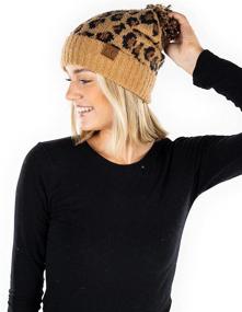 img 1 attached to 🐆 Funky Junque Women's Leopard Print Knit Beanies and Scarves with Faux Fur Pom and Cuff