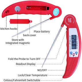 img 3 attached to 🌡️ Fatom Food Meat Candy Cooking Thermometer - Digital Instant Read LCD, BBQ Grill Kitchen Smoker Oil Fry - 304 Stainless Steel Probe (Red)