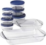 16-piece anchor hocking glass bakeware set with navy snugfit lids - food storage, microwave, oven, freezer, and dishwasher safe | bpa-free logo