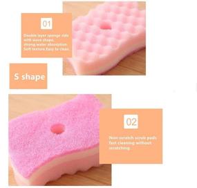 img 2 attached to 🧽 Pack of 4 Durable Non-Scratch Scrub Sponges - Yellow Pink Colors, Multi-Functional Household Kitchen Cleaning Sponges with Durable Scouring Pads