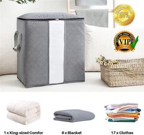 img 2 attached to 🛏️ Premium 90L Gray Blanket and Clothing Storage Bag - Foldable, Waterproof, and Moisture-Proof with Reinforced Handle and Transparent Window - Set of 3