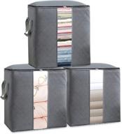 🛏️ premium 90l gray blanket and clothing storage bag - foldable, waterproof, and moisture-proof with reinforced handle and transparent window - set of 3 логотип
