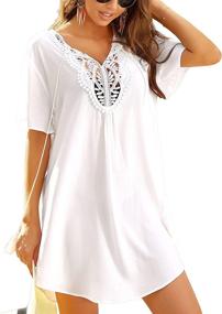 img 4 attached to Lace Crochet V-Neck Swimsuit Cover Up: Ekouaer Women's Beach Dress for Swimwear Bathing Suit