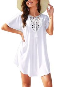 img 3 attached to Lace Crochet V-Neck Swimsuit Cover Up: Ekouaer Women's Beach Dress for Swimwear Bathing Suit