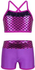 img 4 attached to 🧜 Agoky 2PCS Sequins Mermaid Tank Top Shorts Set for Little Big Girls: Ideal Tankini Swimwear or Gymnastics Leotard