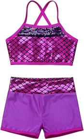 img 2 attached to 🧜 Agoky 2PCS Sequins Mermaid Tank Top Shorts Set for Little Big Girls: Ideal Tankini Swimwear or Gymnastics Leotard