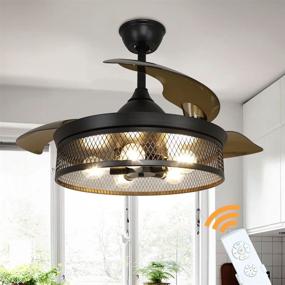 img 4 attached to 💨 Depuley 42'' Black Ceiling Fan with Remote and Vintage Cage Light Fixture - Retractable Blades, Ideal for Kitchen, Dining Room, Living Room - 5 E26 Base (No Bulbs)