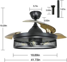 img 2 attached to 💨 Depuley 42'' Black Ceiling Fan with Remote and Vintage Cage Light Fixture - Retractable Blades, Ideal for Kitchen, Dining Room, Living Room - 5 E26 Base (No Bulbs)