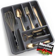 🍴 mueller flatware kitchen drawer organizer: 6 compartment silverware tray, heavy-duty cutlery tray for utensils, compact and stylish in dark grey - perfect for dining and living rooms логотип