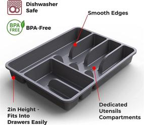 img 3 attached to 🍴 Mueller Flatware Kitchen Drawer Organizer: 6 Compartment Silverware Tray, Heavy-Duty Cutlery Tray for Utensils, Compact and Stylish in Dark Grey - Perfect for Dining and Living Rooms