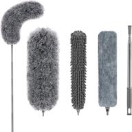 4-pack delux microfiber feather dusters with extension pole (30-100 inches) - reusable & bendable cobweb dusters | ideal for cleaning ceiling fan, high ceilings, blinds, furniture & cars - washable logo