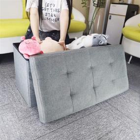 img 2 attached to 🛋️ NISUNS OT03 30 Inch Foldable Gray Linen Fabric Storage Bench Ottoman