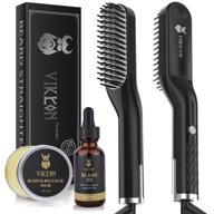 🧔 men's beard straightening comb with free beard oil and balm set | fast anti-scald ceramic heated brush | 3 temperature settings | portable for travel and home use logo