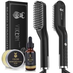 img 4 attached to 🧔 Men's Beard Straightening Comb with FREE Beard Oil and Balm Set | Fast Anti-Scald Ceramic Heated Brush | 3 Temperature Settings | Portable for Travel and Home Use