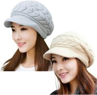 winter warm knit hat for women - ysense 2 pack slouchy beanie cap with visor logo