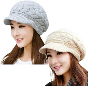 img 4 attached to Winter Warm Knit Hat for Women - YSense 2 Pack Slouchy Beanie Cap with Visor