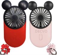 🌬️ decvo cute personal mini fan: handheld & portable usb rechargeable fan with led light, 3 adjustable speeds, portable holder – perfect for indoor and outdoor activities (red+pink), pack of 2 логотип