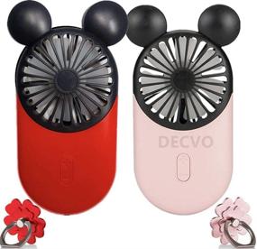 img 4 attached to 🌬️ DECVO Cute Personal Mini Fan: Handheld & Portable USB Rechargeable Fan with LED Light, 3 Adjustable Speeds, Portable Holder – Perfect for Indoor and Outdoor Activities (Red+Pink), Pack of 2