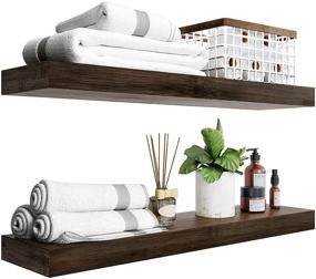 img 4 attached to BAMFOX Floating Shelves Set of 2 - Natural Bamboo Wall Shelf with Large Storage - Wall Mounted Shelves for Kitchen Living Room Bathroom Bedroom