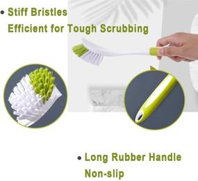 img 2 attached to 🧼 3 Pack Kitchen Scrub Brushes with Long Handle, Stiff Bristles for Pot, Pan, Bathroom Cleaning - Dish & Sink Brush Set, Yellow-Green