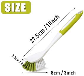 img 3 attached to 🧼 3 Pack Kitchen Scrub Brushes with Long Handle, Stiff Bristles for Pot, Pan, Bathroom Cleaning - Dish & Sink Brush Set, Yellow-Green