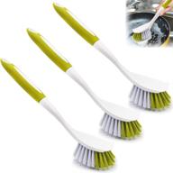 🧼 3 pack kitchen scrub brushes with long handle, stiff bristles for pot, pan, bathroom cleaning - dish & sink brush set, yellow-green logo