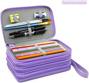 img 3 attached to 🖍️ YOUSHARES 72-Slot Pencil Case - Large PU Leather Zippered Pen Bag with Handle Strap for Colored/Watercolor Pencil (Purple)