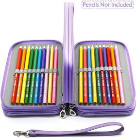 img 2 attached to 🖍️ YOUSHARES 72-Slot Pencil Case - Large PU Leather Zippered Pen Bag with Handle Strap for Colored/Watercolor Pencil (Purple)