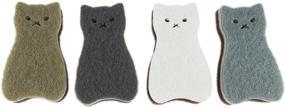 img 1 attached to 🐱 Pack of 4 Cat Type Kitchen Sponges - Good Foaming and 3-Layer Design