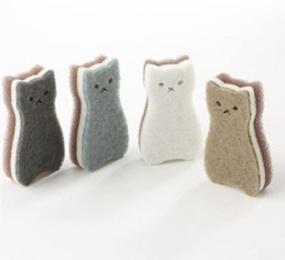 img 4 attached to 🐱 Pack of 4 Cat Type Kitchen Sponges - Good Foaming and 3-Layer Design