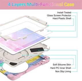 img 1 attached to 🌈 Rainbow Samsung Galaxy Tab A7 Lite Kids Case 8.7'' with Tempered Glass Screen Protector - Drop Proof Case for Galaxy Tab A7 Lite 2021 SM-T220/T225/T227, 360° Rotating Hand Strap & Kickstand included