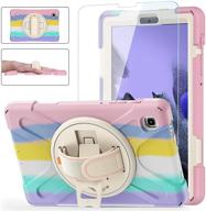 🌈 rainbow samsung galaxy tab a7 lite kids case 8.7'' with tempered glass screen protector - drop proof case for galaxy tab a7 lite 2021 sm-t220/t225/t227, 360° rotating hand strap & kickstand included logo