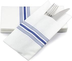 img 3 attached to 💙 Simulinen Blue Bistro Dinner Napkins - Disposable Linen-Feel, Cloth-Like, with Convenient Pocket for Flatware - Absorbent & Durable - Perfect for Weddings, Rehearsal Dinners, Parties - Large 17"x17" - Box of 75