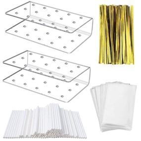 img 4 attached to Convenient Fox Claw Lollipop Holder Cake Pop Stand Display with 2 Packs and 100PCS Each – Clear Treats Bags, Lollipop Sticks & Gold Twist Ties, Ideal Candy Cake Pop Making Tools (2)